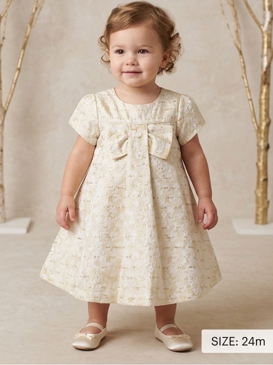 Blueberi Boulevard Other - NWT Blueberi Boulevard Baby Girl Ivory & Gold Double Lined Dress Holiday